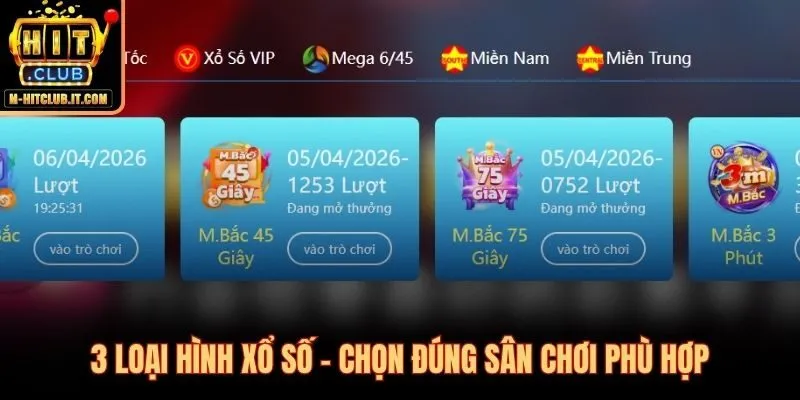 Ba loại hình xổ số Hitclub cho mọi nhịp độ chơi